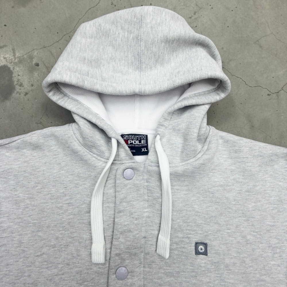 Southpole Mens XL Gray Heather Full Zip Snap Button Thermal Lined Hoodie 2403